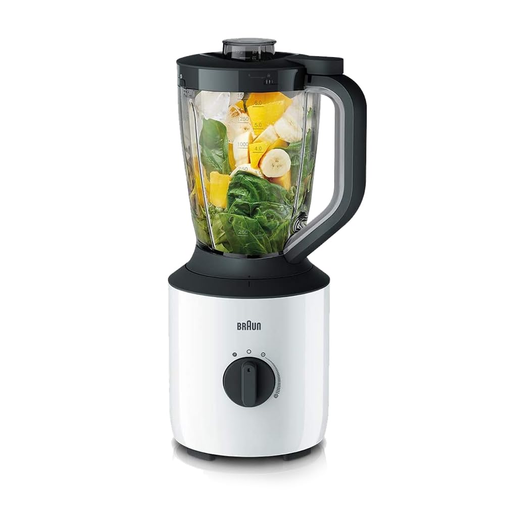 Braun Powerblend Jug Blender, 800W, 1.5L blender, TriAction Technology, Variable speed and Pulse function, Silent blending, chopper & grinder خلاط باور بلند بوعاء من براون Braun Powerblend Jug Blender, 800W, 1.5L blender, TriAction Technology, Variable speed and Pulse function, Silent blending, chopper & grinder خلاط باور بلند بوعاء من براون
